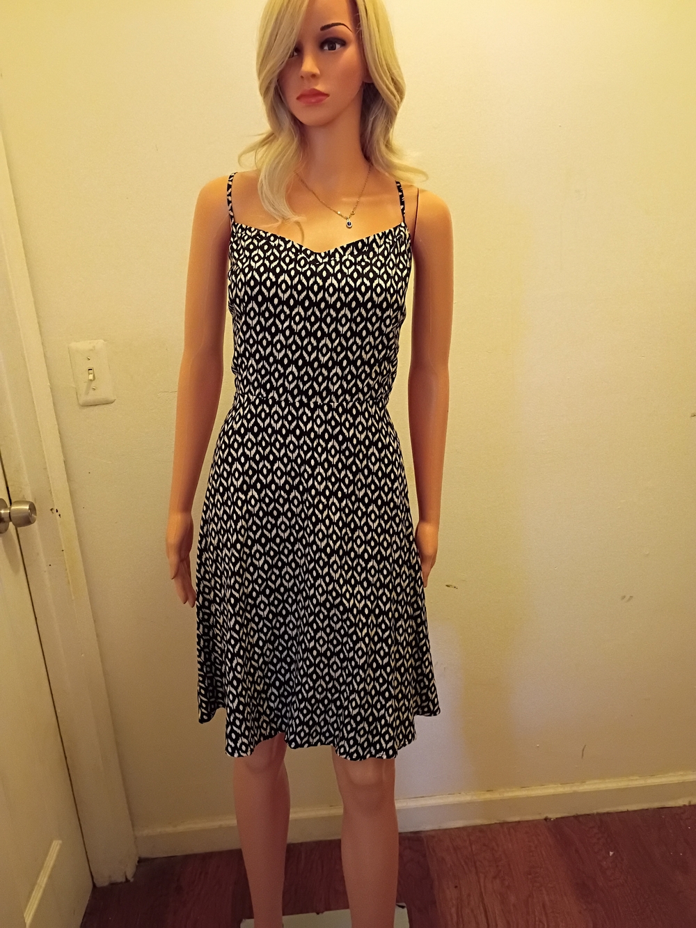 Black & White Printed Spaghetti-Strap Dress